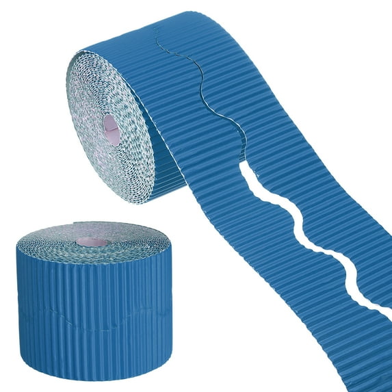 Uxcell 49.2ft Bulletin Board Border, Corrugated Paper Decorative Wavy Border, Scalloped Rolled Border Trim for Crafts Classroom Offices DIY Project Party Birthday Decoration, Navy Blue