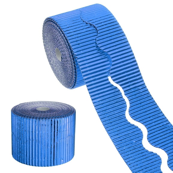 Uxcell 49.2ft Bulletin Board Border, Corrugated Paper Decorative Wavy Border, Scalloped Rolled Border Trim for Crafts Classroom Office DIY Project Party Birthday Decoration, Metallic Blue