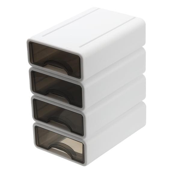 Uxcell Small Stackable Storage Drawers, Stacking Drawers Mini Desk Bathroom Storage Organizer Cute Drawer Organizer Plastic for Desktop Office Pens Makeup Tape, 4Pcs, White