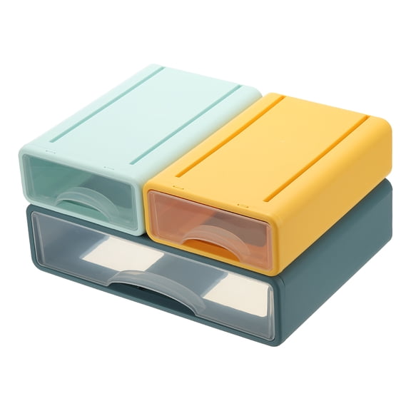 Uxcell Small Stackable Storage Drawers, Stacking Drawers Mini Desk Bathroom Storage Organizer Cute Drawer Organizer Plastic for Desktop Office Pens Makeup, 3Pcs, Yellow/Blue/Light Blue