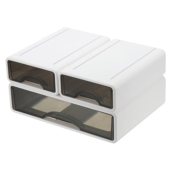 Uxcell Small Stackable Storage Drawers, Stacking Drawers Mini Desk Bathroom Storage Organizer Cute Drawer Organizer Plastic for Desktop Office Pens Makeup, 3Pcs, White