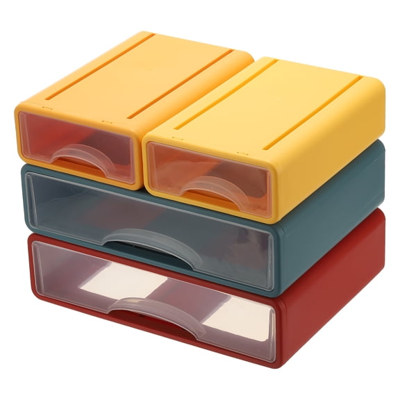 Uxcell Small Stackable Storage Drawers, Stacking Drawers Mini Desk Bathroom Storage Organizer Cute Drawer Organizer Plastic for Desktop Office Pens Makeup, 4Pcs, Yellow/Blue/Orange/Red
