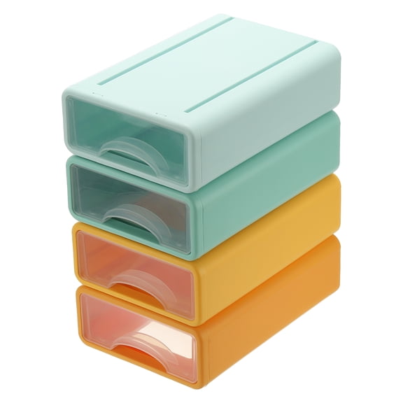 Uxcell Small Stackable Storage Drawers, Stacking Drawers Mini Desk Bathroom Storage Organizer Cute Drawer Organizer Plastic for Desktop Office Pens Makeup, 4Pcs, Orange/Yellow/Green/Blue