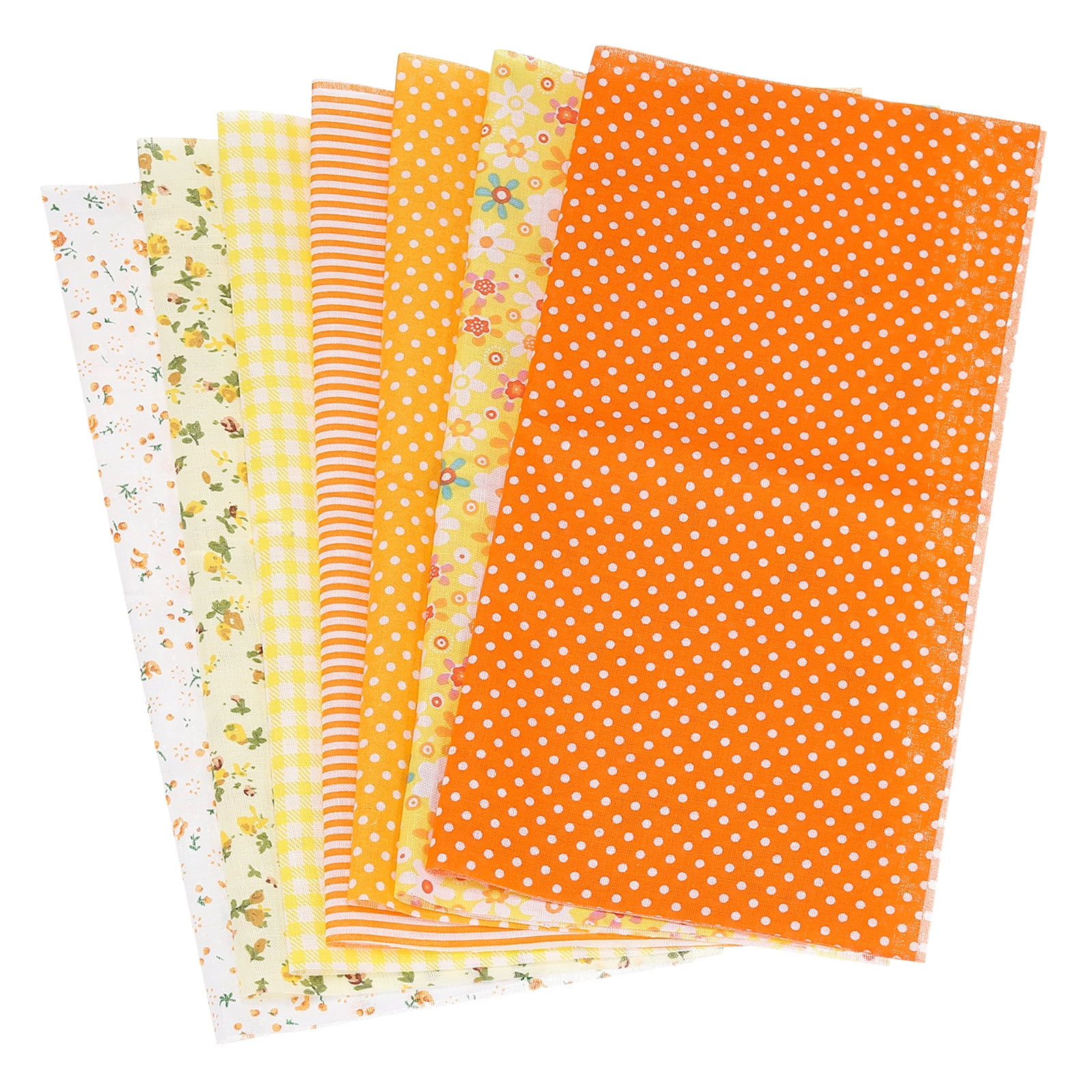 Uxcell Cotton Fabric Bundles, 7 Pcs 10 x 10 Inch 100% Cotton Fat Quarter Floral Printed Precut Fabric Squares for Sewing Patchwork Quilting DIY Crafts, Orange