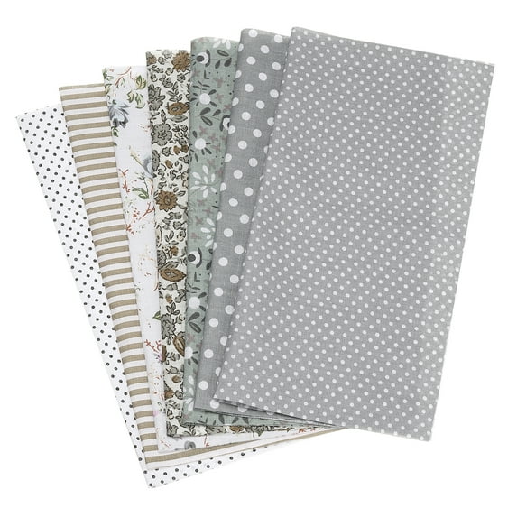 Uxcell Cotton Fabric Bundles, 7Pcs 20 x 20 inch 100% Cotton Fat Quarter Floral Printed Precut Fabric Squares for Sewing Patchwork Quilting DIY Crafts, Grey