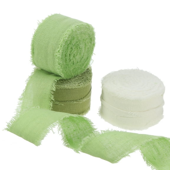 Uxcell Cotton Handmade Fringe Ribbon 1 Inch x 21 Yard Frayed Fringe Ribbons Grass Green/Beige/Light Green 3 Roll