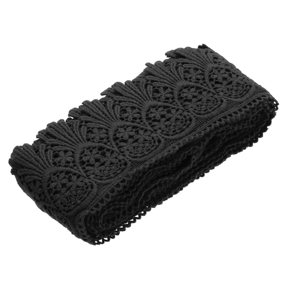 Uxcell Cotton Lace Trim Vintage Crochet 3 inch x 4.8 yard Black Stretch Lace Edge Ribbon
