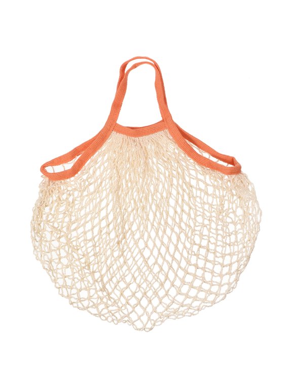 Cotton Mesh Bag, 14.2x13.8" Reusable Mesh Net String Grocery Bags Organizer Orange Beige