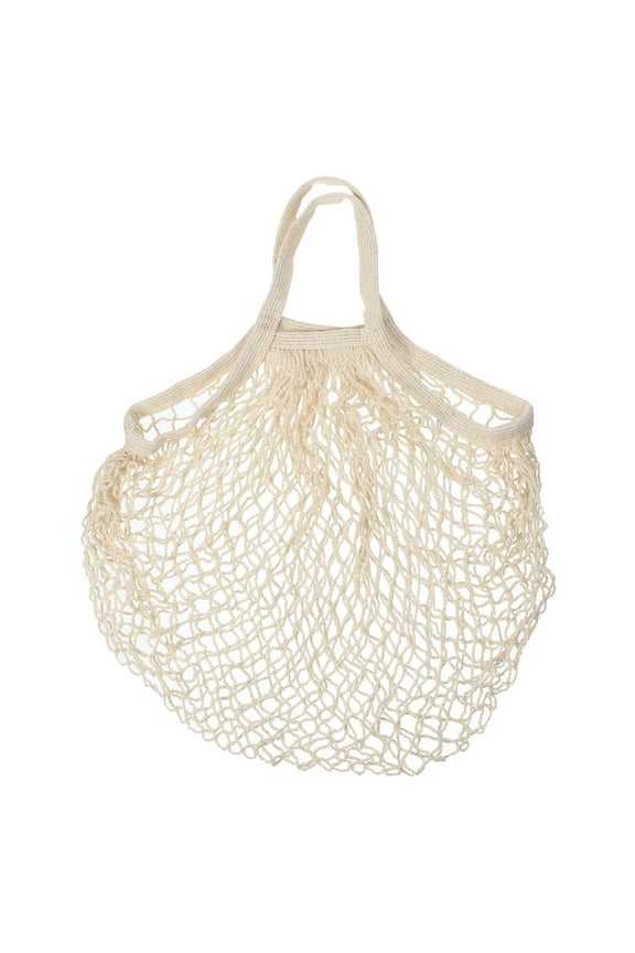 Cotton Mesh Bag, 15x13.8" Reusable Mesh Net String Grocery Bags Organizer Beige White