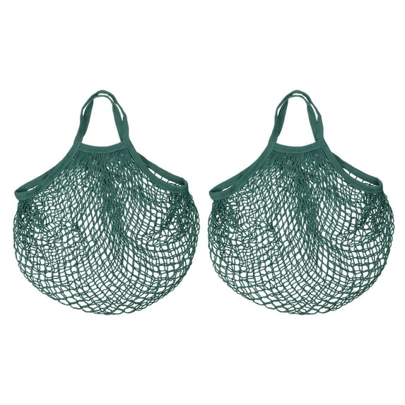 Uxcell Cotton Mesh Bag, 15x13.8" Reusable Mesh Net String Grocery Bags Organizer Dark Green 2Pcs