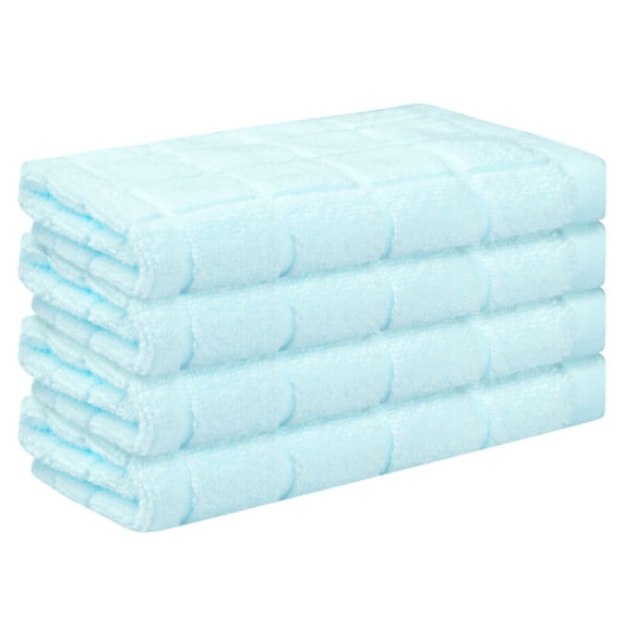 REGALWOVEN Cotton Plaid Pattern Washcloths, Highly Absorbent and Fast Drying Towels for Bathroom 13'x13' Blue 4 Pack
