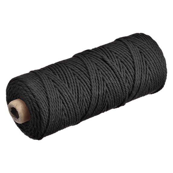 Uxcell Cotton Rope Twisted Braided Rope Cord, Black 100m/109 Yard 2mm Dia for Wall Hanging, Plant Hanger