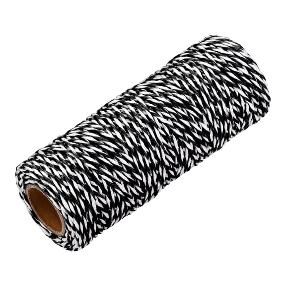 Uxcell Cotton Rope Twisted Braided Rope Cord, Black White50m/55 Yard 1.5mm Dia for Wall Hanging, Plant Hanger