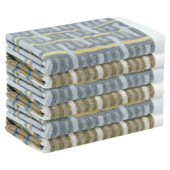 REGALWOVEN Cotton Washcloths, Absorbent and Lightweight Face Towel for Hotel, Bathroom 13' x 13' Geometric-Pattern 6 Pack