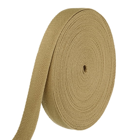 Uxcell Cotton Webbing 1 Inch 15.3 Yard Polyester Cotton Weave Webbing Strap Twill Tape Ribbon for Arts and Crafts Webbing Tote Bag Handles Cloth Belt Making Outdoor Supplies, Khaki
