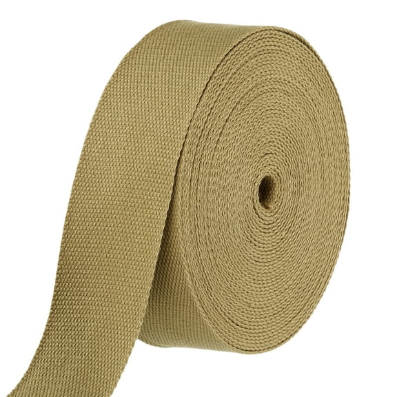 Uxcell Cotton Webbing 2 Inch 11 Yard Polyester Cotton Weave Webbing Strap Twill Tape Ribbon for Arts and Crafts Webbing Tote Bag Handles Cloth Belt Making Outdoor Supplies, Khaki