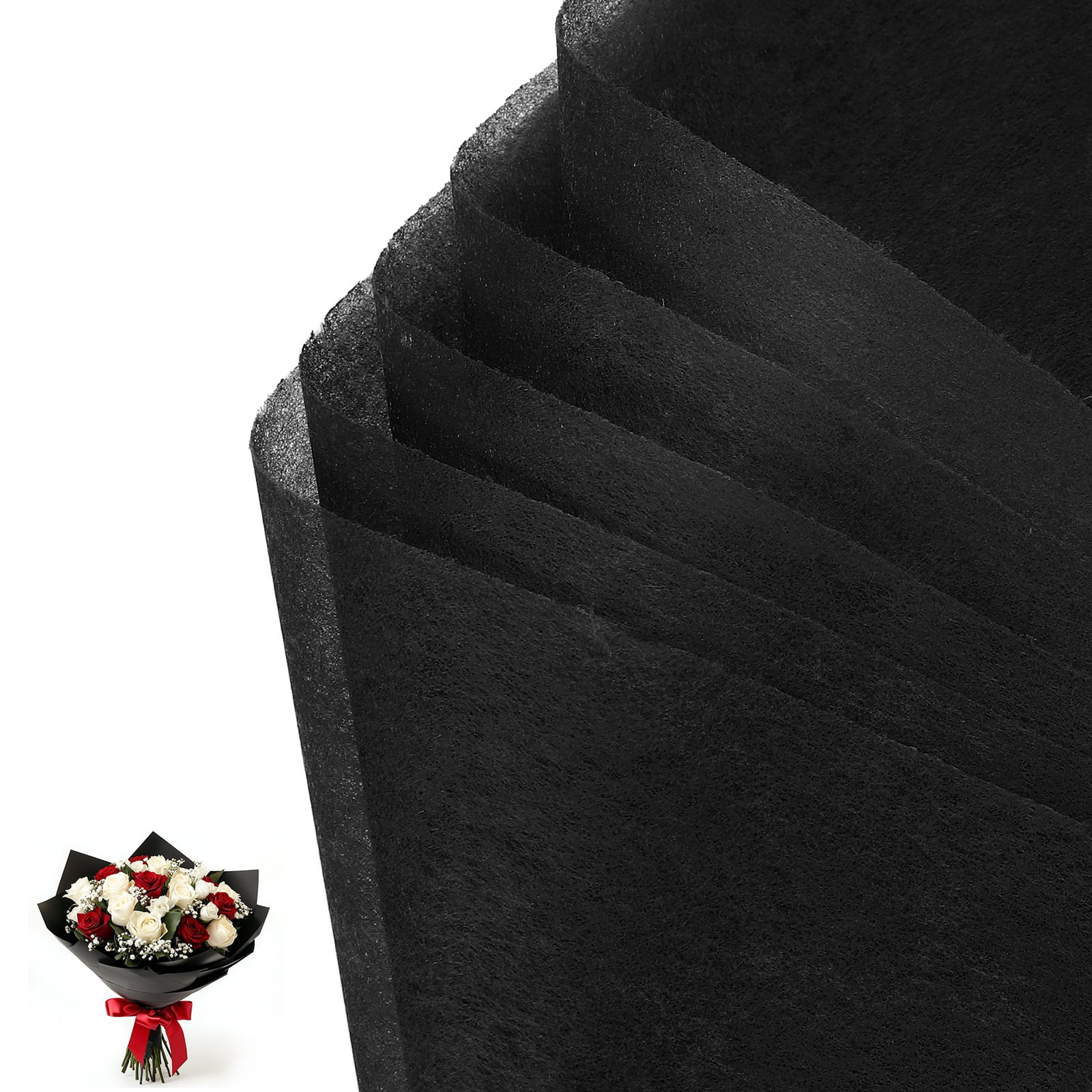 Uxcell Cotton Wrapping Flower Paper, Tissue Waterproof Floral Bouquet Wrapping Paper Korean Paper for Bouquets for Florist DIY Crafts Wedding Birthday Gift Black