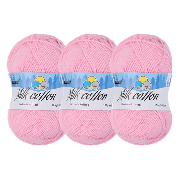 Uxcell Cotton Yarn,65% Cotton Soft Knitting Yarn -3 Skeins/3×218yards/3×3.53oz/Light Pink
