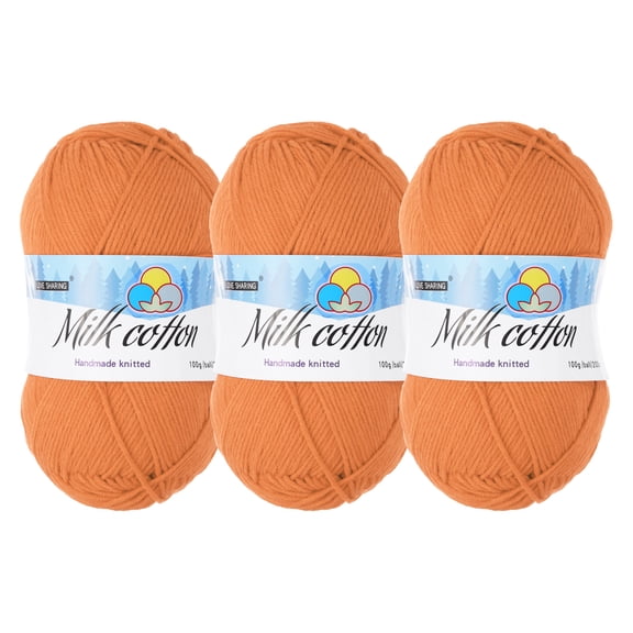 Uxcell Cotton Yarn,65% Cotton Soft Knitting Yarn -3 Skeins/3×218yards/3×3.53oz/Orange
