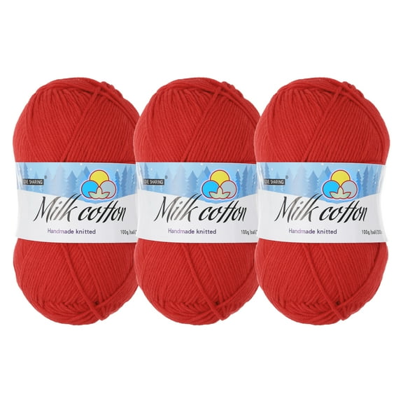 Uxcell Cotton Yarn,65% Cotton Soft Knitting Yarn -3 Skeins/3×218yards/3×3.53oz/Red
