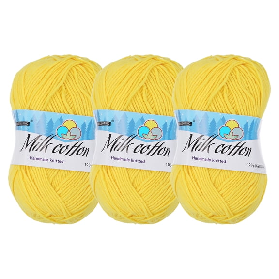 Uxcell Cotton Yarn,65% Cotton Soft Knitting Yarn -3 Skeins/3×218yards/3×3.53oz/Yellow