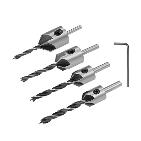 Uxcell Countersink Drill Bit Set Quick Change Drill Bit with Hex Carpentry Reamer for Wood DIY  Silver Tone 4 Pcs