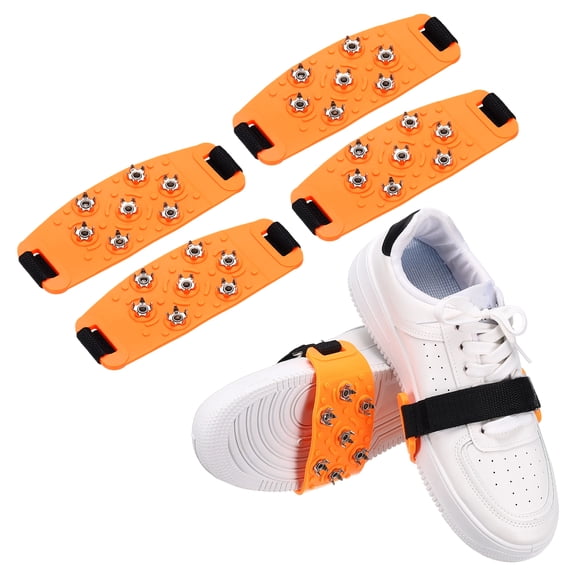 Uxcell Crampons Traction Cleats, Anti-Slip Traction Snow Grips, 7 Stainless Steel Spikes for Boots Shoes Women Men-Fitting for (Hiking/Fishing/Walking/Climbing), 4Pcs & Orange