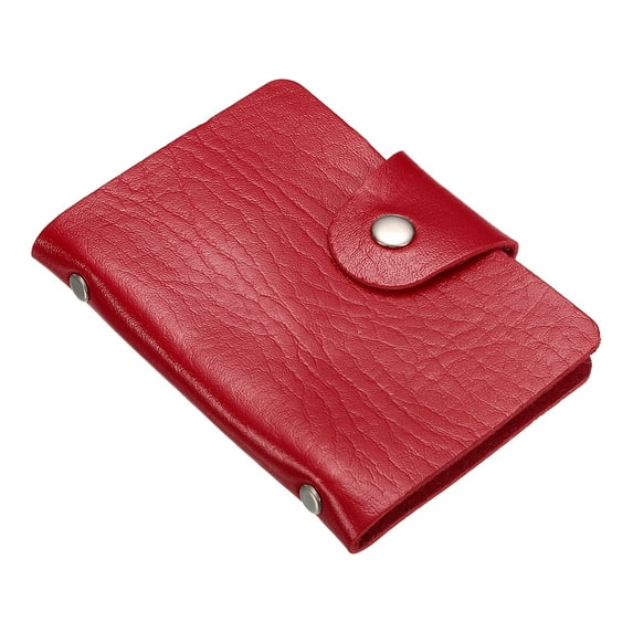 Uxcell Credit Card Holder, 1 Pack Slim Wallet Leather Purse Business Cards Protector with 24 Card Slots, Red