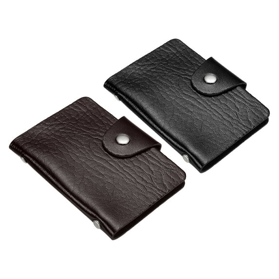 Uxcell Credit Card Holder, 2 Pack Slim Wallet Leather Purse Business Cards Protector with 12 Card Slots, Brown, Black