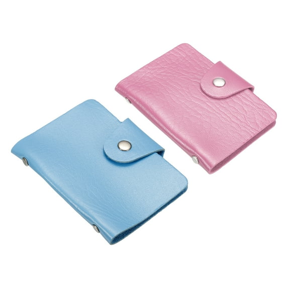 Uxcell Credit Card Holder, 2 Pack Slim Wallet Leather Purse Business Cards Protector with 12 Card Slots, Pink, Blue