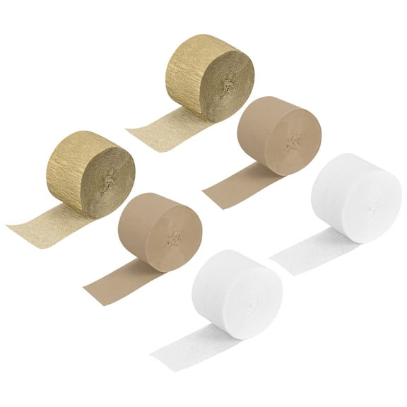 Uxcell Crepe Paper Streamer Party Streamer Decorations 2 Inch x 27 Ft for Birthday Party Wedding Festival Party Decorations, Beige, Gray, Gold, Pack of 6