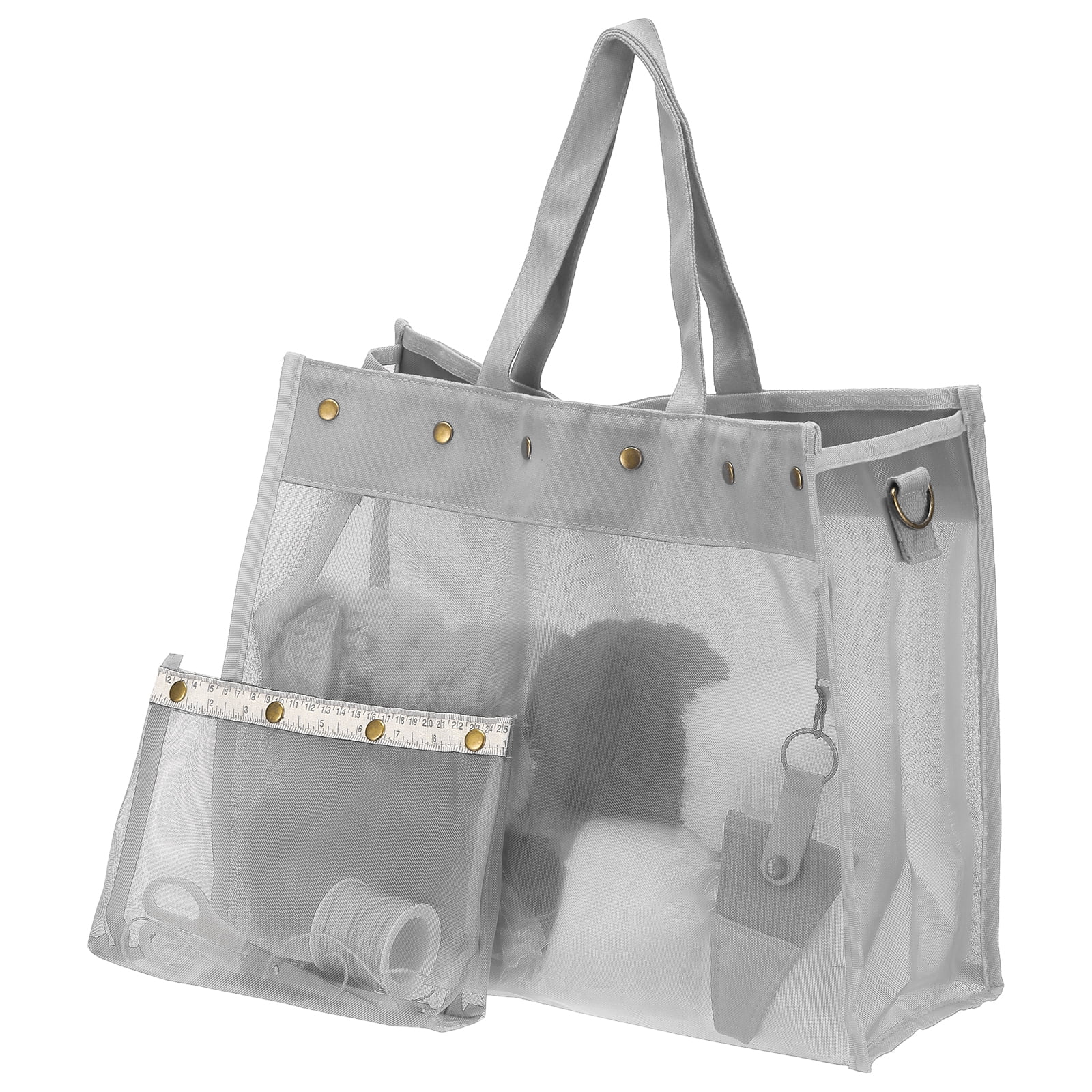 Uxcell Crochet Bag for Yarn Storage, Large Size Knitting Organizer Detachable Mesh Yarn Case Holder with Strap, Gray
