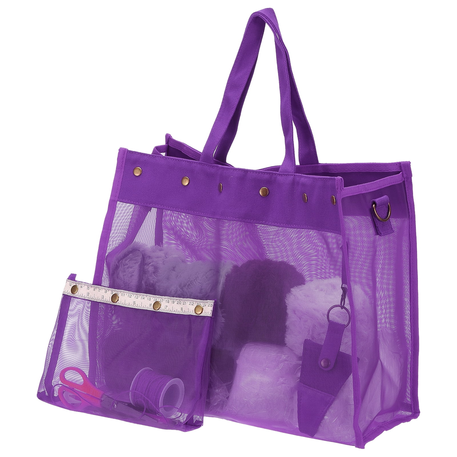 Uxcell Crochet Bag for Yarn Storage, Large Size Knitting Organizer Detachable Mesh Yarn Case Holder with Strap, Purple