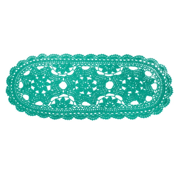 Uxcell Crochet Doilies, 22" x 10" Handmade Crochet Table Placemats Oval Lace Doilies 3 Flowers Pattern Cotton Coaster for Wedding Party Decoration, Lake Blue