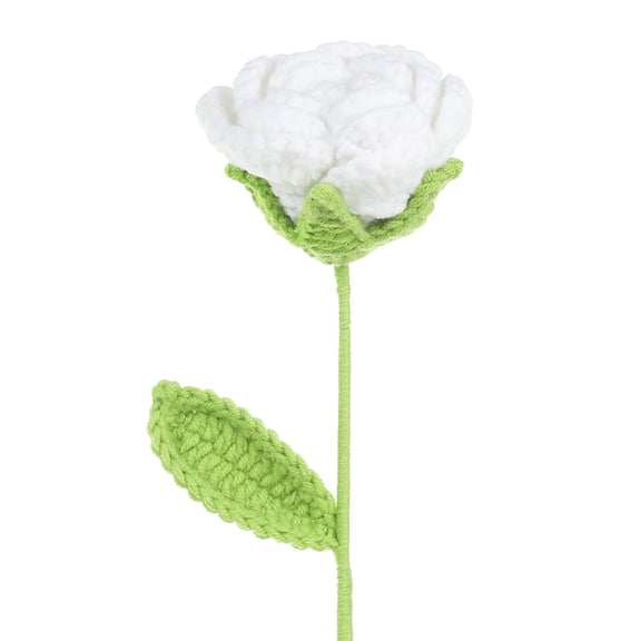 Uxcell Crochet Flowers Handmade Knitted Rose Artificial Flowers with Stem, White