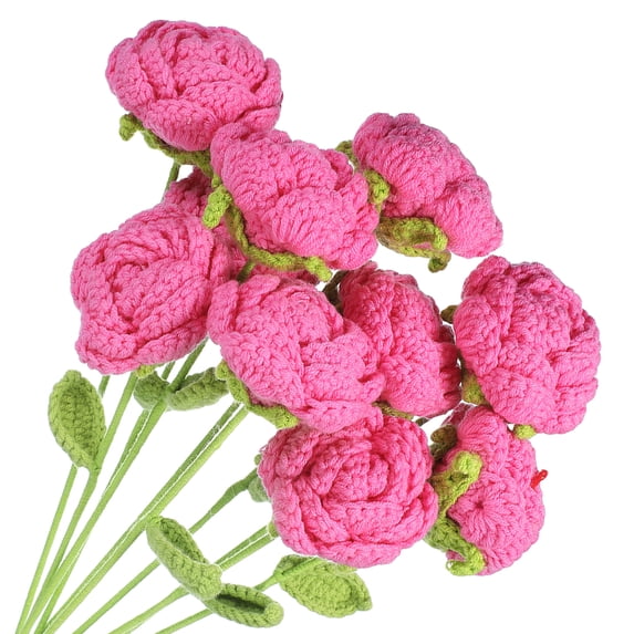 Uxcell Crochet Flowers Handmade Knitting Rose Artificial Woven Small Potted for Gifts Decor Gradient Green