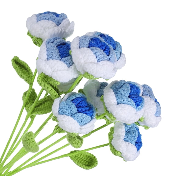Uxcell Crochet Flowers Handmade Knitting Sunflower Artificial Woven Small Potted for Gifts Decor Orange