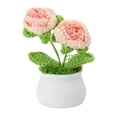 thumbnail image 1 of Uxcell Crochet Flowers Potted, 2 Head Rose Flower Handmade Knitted Mini Potted Plants, Gradient Pink, 1 of 6