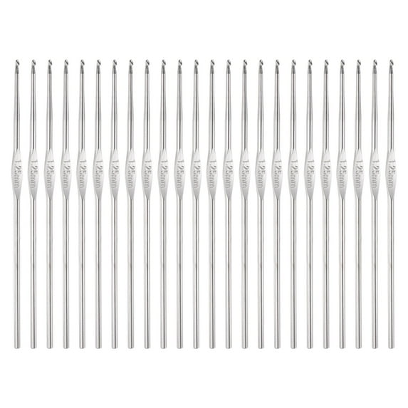Uxcell Crochet Hook Iron Knitting Needles Knitting Accessories for Cotton Wool 24 Pcs Silver 1.25mm
