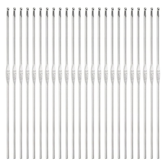 Uxcell Crochet Hook Iron Knitting Needles Knitting Accessories for Cotton Wool 24 Pcs Silver 2.5mm x 15cm