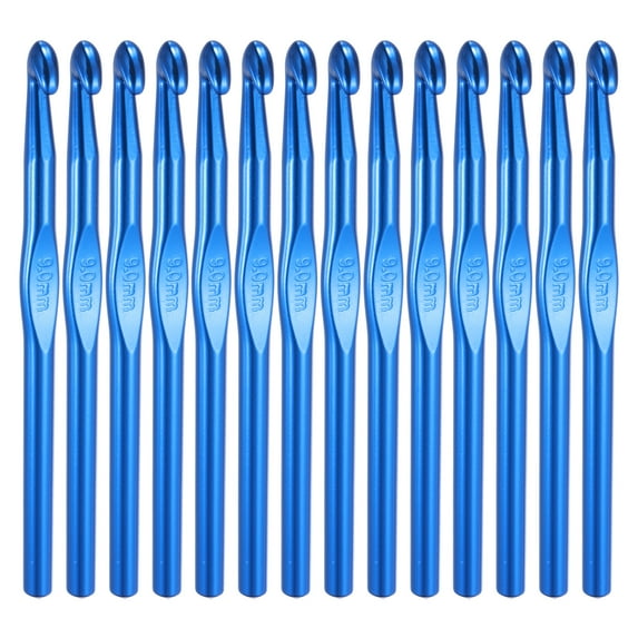 Uxcell Crochet Hook Set, 14Pcs 9mm Aluminum Ergonomic Crochet Needle Blue