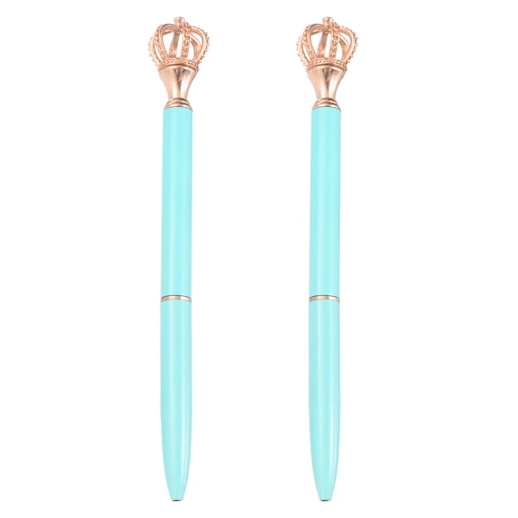 Uxcell Crown Ballpoint Pen, 2Pcs Sparkling Bling Metal Pen with Crown Top Elegant 1.0mm Black Ink Ballpoint Refillable for Office Business Wedding Party Birthday Gift, Candy Blue