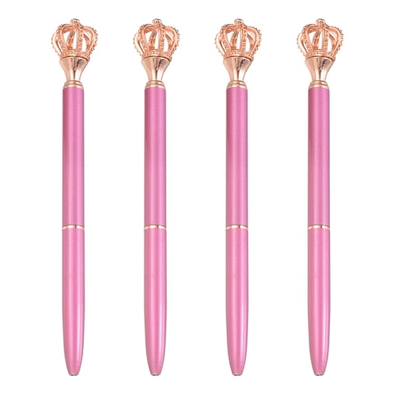 Uxcell Crown Ballpoint Pen, 4Pcs Sparkling Bling Metal Pen with Crown Top Elegant 1.0mm Black Ink Ballpoint Refillable for Office Business Wedding Party Birthday, Light Lavender/Rose Gold