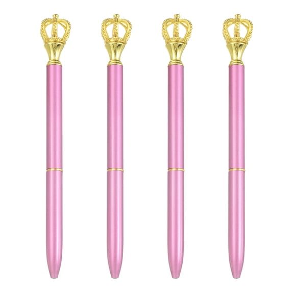 Uxcell Crown Ballpoint Pen, 4Pcs Sparkling Bling Metal Pen with Crown Top Elegant 1.0mm Black Ink Ballpoint Refillable for Office Business Wedding Party Birthday Gift, Light Lavender/Gold