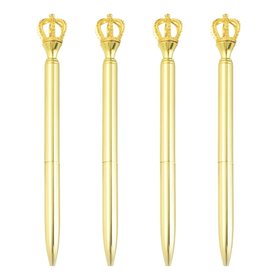 Uxcell Crown Ballpoint Pen, 4Pcs Sparkling Bling Metal Pen with Crown Top Elegant 1.0mm Black Ink Ballpoint Refillable for Office Business Wedding Party Birthday Gift, Gold Plated