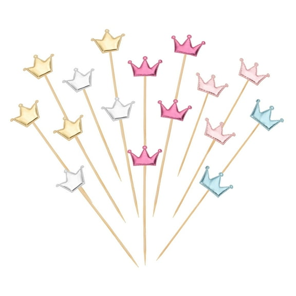 Uxcell Crown Cupcake Toppers Glittery Princess Cake Toppers Mini Cupcake Picks, Fit for Birthday Party Cake Silver/Gold/Pink/Rose Red/Blue