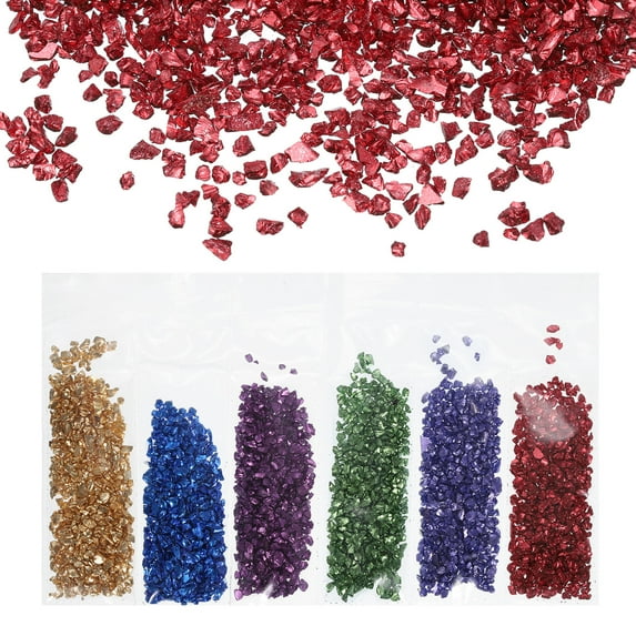 Uxcell 6Pcs Crushed Glass Chips High Luster Irregular Glass Chips 1.06 oz Gold, Blue, Purple, Light Purple, Green, Red