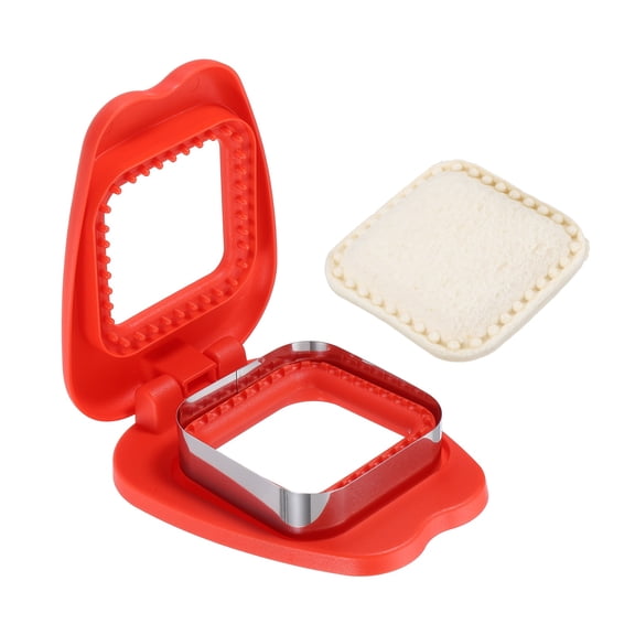 Uxcell Crustless Sandwich Cutter, Square Apple Uncrustable Sandwich Maker Sealer Press Bread Cookie Cutter and Sealer for DIY Breakfast Lunch Afternoon Tea (Red)