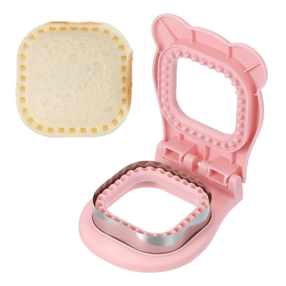 Uxcell Crustless Sandwich Cutter, Square Shape Uncrustable Sandwich Maker Sealer Press Bread Cookie Cutter and Sealer for DIY Breakfast Lunch Afternoon Tea (Pink)