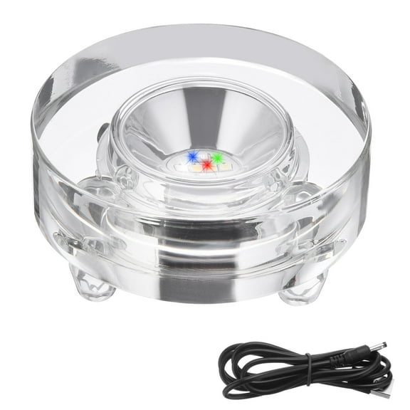 Uxcell Crystal LED Light Base, 2.99" Dia Round 7 Color Lights Display Pedestals Changing Wired Base Top, Clear